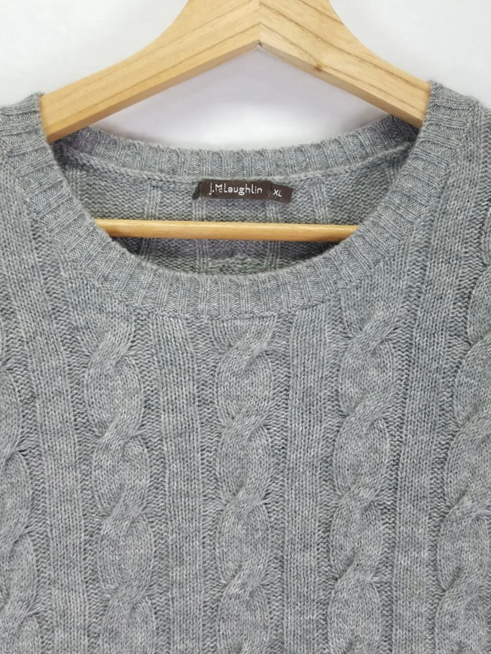 J. McLaughlin Men XL Gray Cashmere Cable Knit Pullover Sweater Luxury Classic